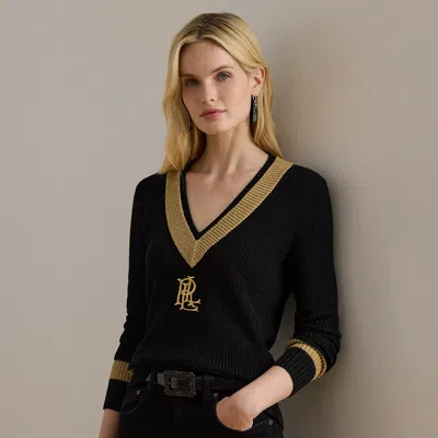 Lauren Petite Ralph Lauren Metallic-trim Cricket Sweater In Black