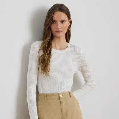 Lauren Petite Ralph Lauren Mini-cable Crewneck Sweater In White