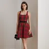 Lauren Petite Ralph Lauren Plaid Belted Taffeta Cocktail Dress In Multi