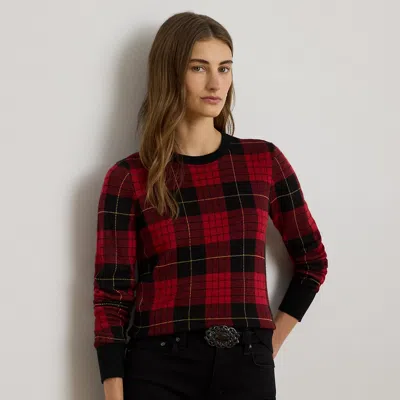 Lauren Petite Ralph Lauren Plaid Cotton-blend Sweater In Red