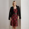 Lauren Petite Ralph Lauren Plaid Satin Sleeveless Cocktail Dress In Multi