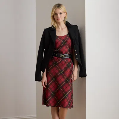 Lauren Petite Ralph Lauren Plaid Satin Sleeveless Cocktail Dress In Multi