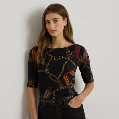 Lauren Petite Ralph Lauren Print Stretch Cotton Boatneck Tee In Multi