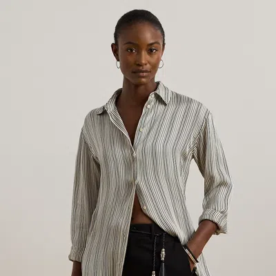 Lauren Petite Ralph Lauren Relaxed Fit Striped Satin Shirt