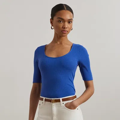Lauren Petite Ralph Lauren Rib-knit Cotton-blend Elbow-sleeve Tee