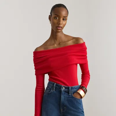 Lauren Petite Ralph Lauren Ribbed Cotton-blend Off-the-shoulder Top