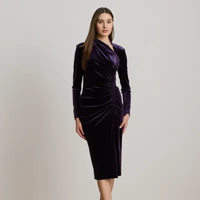 Lauren Petite Ralph Lauren Ruched Velvet Asymmetrical Dress