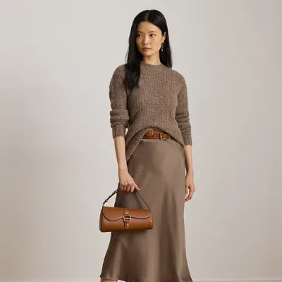 Lauren Petite Ralph Lauren Satin Charmeuse Midi Skirt In Brown