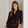Lauren Petite Ralph Lauren Slim Fit Belting-print Jersey Shirt In Multi
