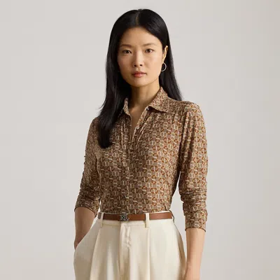 Lauren Petite Ralph Lauren Slim Fit Geo-print Jersey Shirt In Gold