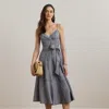 Lauren Petite Ralph Lauren Striped Belted Linen Sleeveless Dress