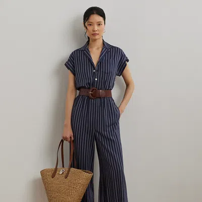 Lauren Petite Ralph Lauren Striped Belted Twill Wide-leg Jumpsuit