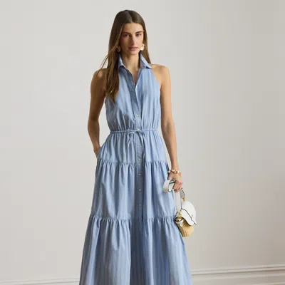 Lauren Petite Ralph Lauren Striped Broadcloth Tiered Shirtdress