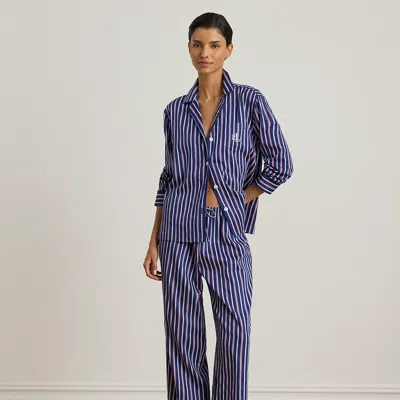 Lauren Petite Ralph Lauren Striped Cotton-blend Sateen Sleep Set In Blue