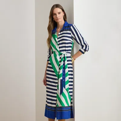 Lauren Petite Ralph Lauren Striped Crepe Shirtdress In Blue