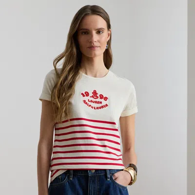 Lauren Petite Ralph Lauren Striped Embroidered-logo Jersey Tee