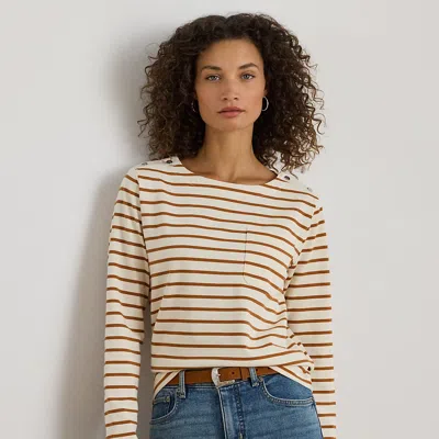 Lauren Petite Ralph Lauren Striped Jersey Snap-trim Boatneck Top