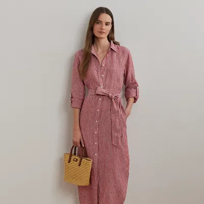 Lauren Petite Ralph Lauren Striped Linen Roll-tab-sleeve Shirtdress