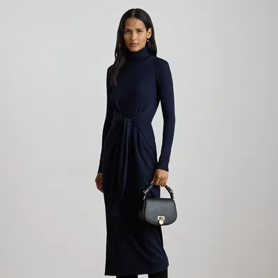 Lauren Petite Ralph Lauren Tie-front Turtleneck Dress In Blue