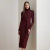 Lauren Petite Ralph Lauren Tie-front Turtleneck Dress In Burgundy