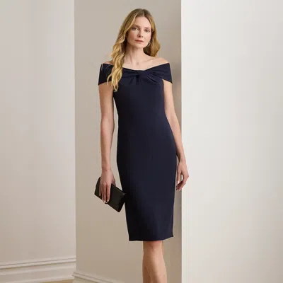 Lauren Petite Ralph Lauren Twist-front Crepe Cocktail Dress In Blue