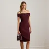 Lauren Petite Ralph Lauren Twist-front Crepe Cocktail Dress In Burgundy