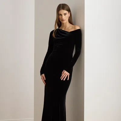 Lauren Petite Ralph Lauren Velvet Asymmetrical Gown In Black