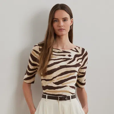Lauren Petite Ralph Lauren Zebra-print Stretch Cotton Boatneck Tee
