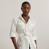 Lauren Petite Belted Linen Shirt In White