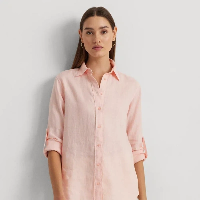 Lauren Petite Relaxed Fit Linen Roll Tab-sleeve Shirt In Pink Opal