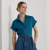 Lauren Petite Relaxed Fit Linen Short-sleeve Shirt In Turquoise Sky