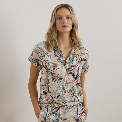 Lauren Petite Relaxed Fit Print Short-sleeve Shirt In Cream Multi