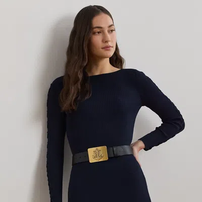 Lauren Petite Rib-knit Boatneck Sweater In Lauren Navy