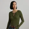 Lauren Petite Rib-knit Henley Sweater In Olive Grove