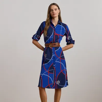Lauren Petite Rope-print Crepe Shirtdress In Blue Multi