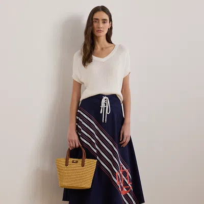 Lauren Petite Rope-print Twill Lace-up Midi Skirt In Refined Navy