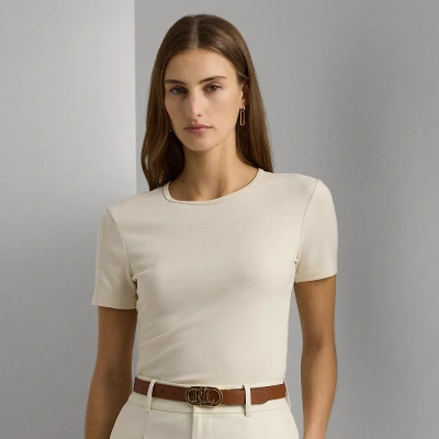 Lauren Petite Stretch Cotton Tee In Mascarpone Cream