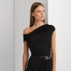 Lauren Petite Stretch Jersey Off-the-shoulder Top In Black