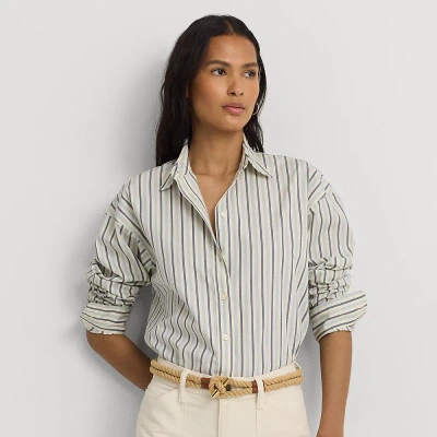 Lauren Petite Striped Cotton Broadcloth Shirt In Blue/white