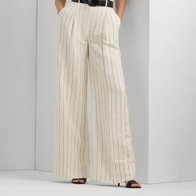 Lauren Petite Striped Linen-blend Wide-leg Pant In Mascarpone Cream/black