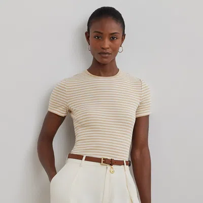 Lauren Petite Striped Stretch Cotton Crewneck Tee In Sand Dune/cream