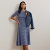 Shop Lauren Petite Striped Stretch Cotton Midi Dress In Indigo/blue