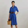 Shop Lauren Petite Tie-front Linen Shirtdress In Blue Lapis