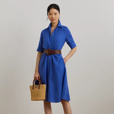 Lauren Petite Tie-front Linen Shirtdress In Blue Lapis