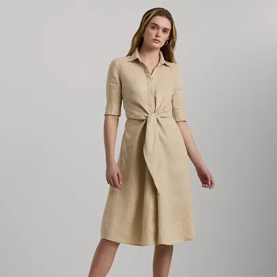 Lauren Petite Tie-front Linen Shirtdress In Explorer Sand
