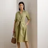 Lauren Petite Tie-front Linen Shirtdress In Light Olive