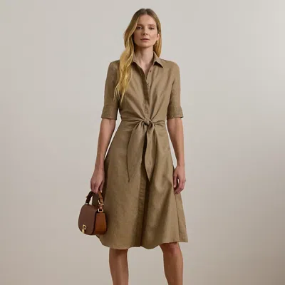 Lauren Petite Belted Stretch-cotton Blend Shirtdress In Madison Tan