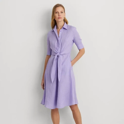 Lauren Petite Tie-front Linen Shirtdress In Wild Lavender