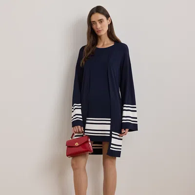 Lauren Petite Two-tone Cardigan In Refined Navy/white