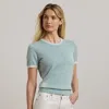 Lauren Petite Two-tone Short-sleeve Sweater In Aqua Pearl/cream